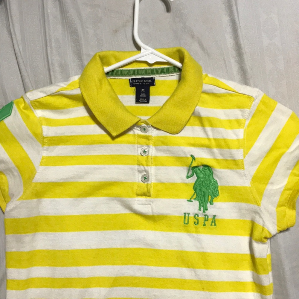 U.S. Polo assn. yellow white stripped polo